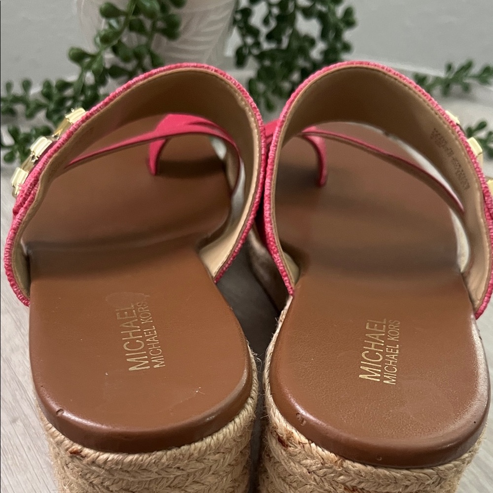 Michael Kors Pink Platform Toe-Ring Slide Sandals with Gold MK Accent - Picture 7 of 15